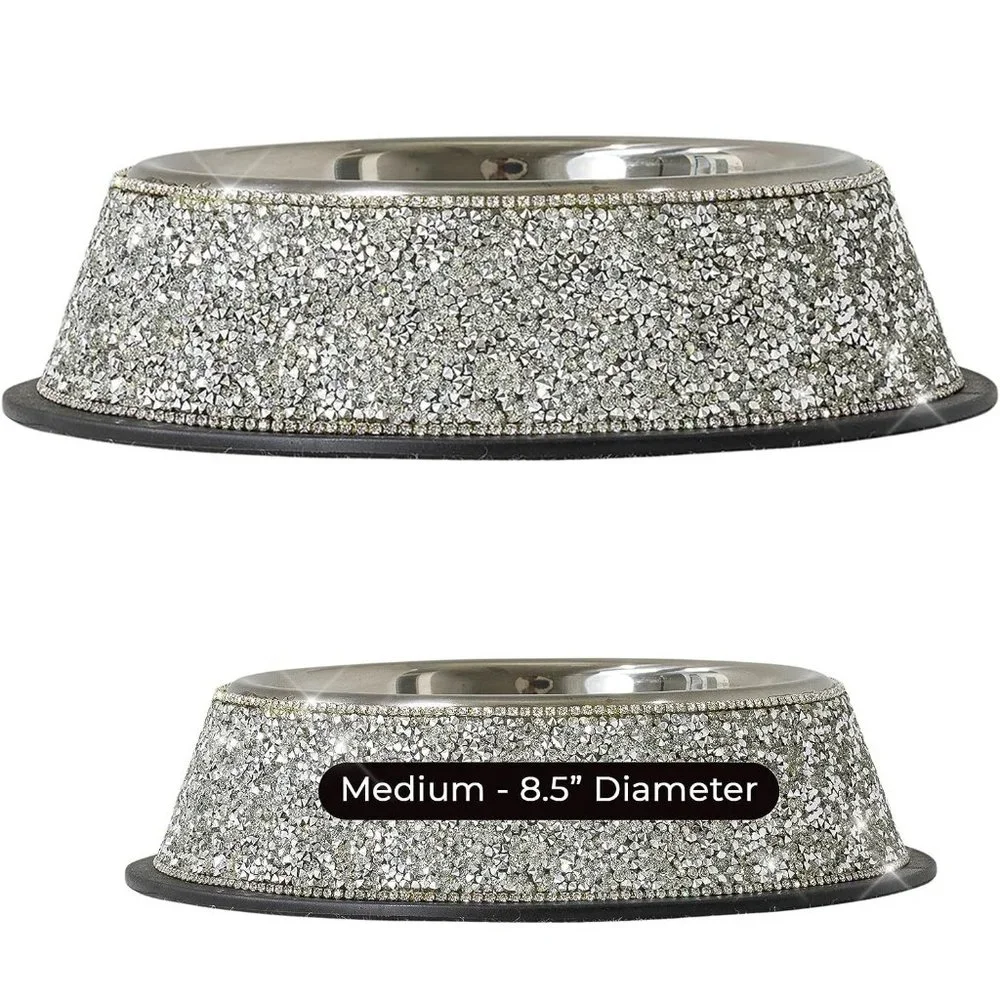 NEW Sparkling Bling Swarovski Crystal Rhinestone Stainless Pet Bowl: Set… - Picture 3 of 6
